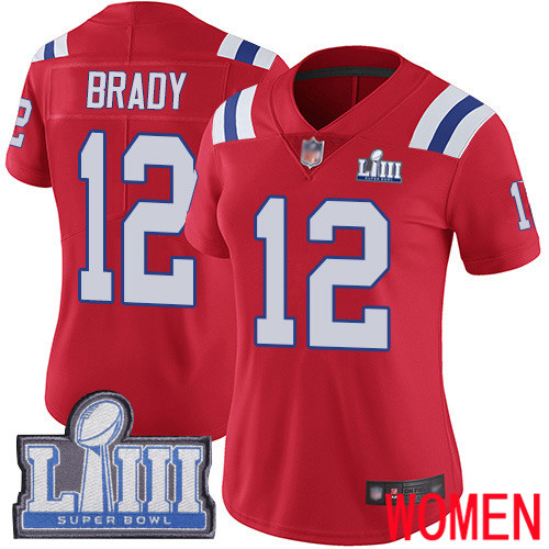 New England Patriots Football #12 Super Bowl LIII Bound Limited Red Women Tom Brady Alternate NFL Jersey->women nfl jersey->Women Jersey